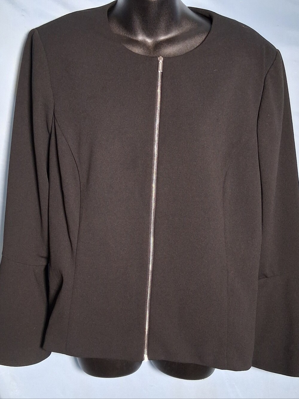 Calvin Klein Black Bell Sleeve Zip Up Jacket Blazer Career Solid Size L / XL